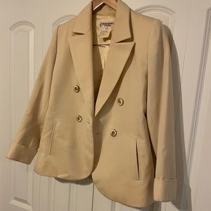 Vintage Yves Saint Laurent Women Beige Tan Gold 2 Button Blazer Sport Coat